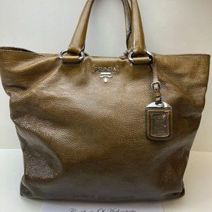 Prada Olive Ombre Vernice Crinkle Patent Leather Shoulder Tote comes with COA